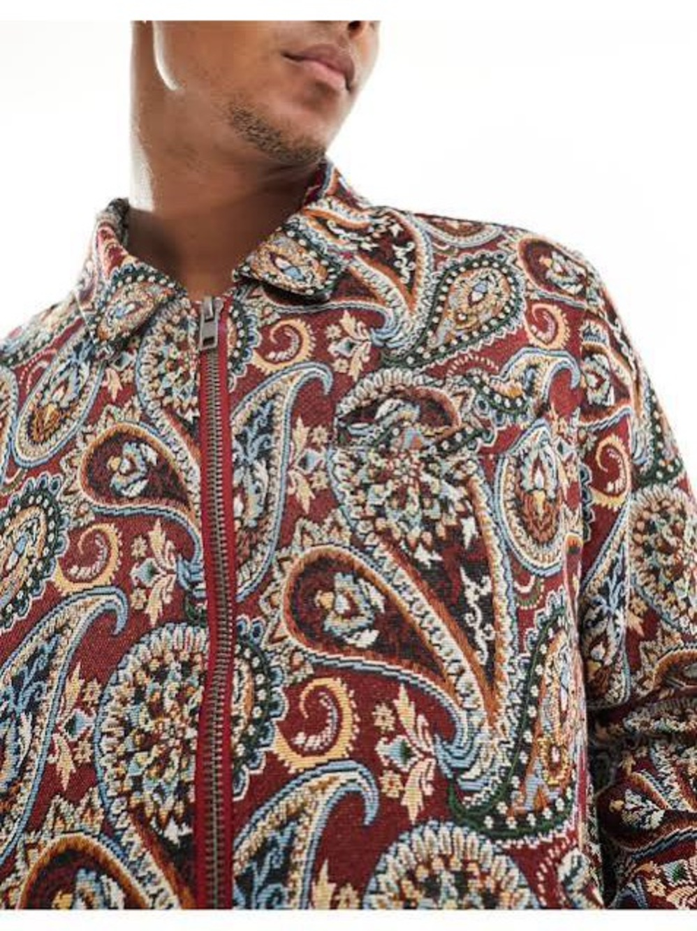 PacSun Tapestry Paisley Full Zip Up Jacket Red Multi Statement Layer L